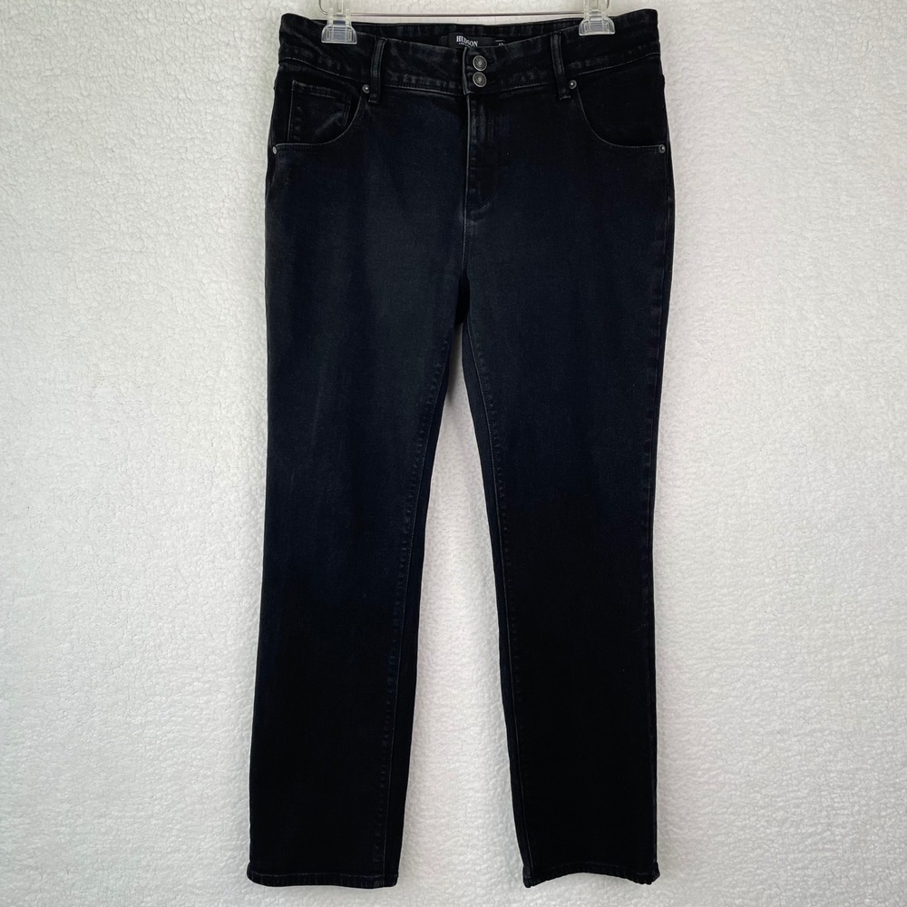 Hudson Los Angeles Womens Black Straight Leg Flap Pocket Jeans‎ Size 12 1811754